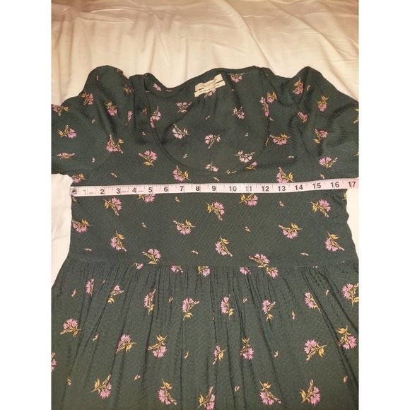 URBAN Outfitters Forest Green Dress Pink Floral Pattern,Small - Picture 8 of 10